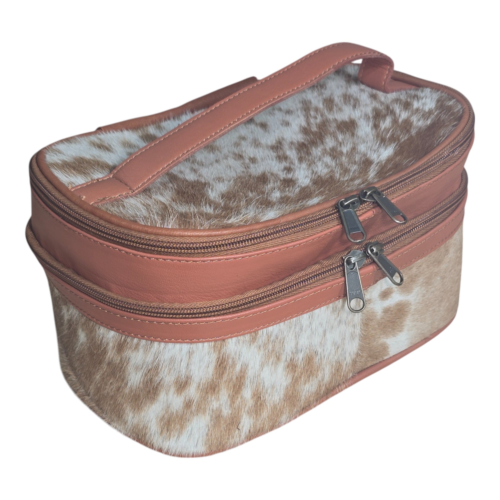 Montana Twist Genuine Leather Hair-on Cosmetic Case - Saddle Brown
