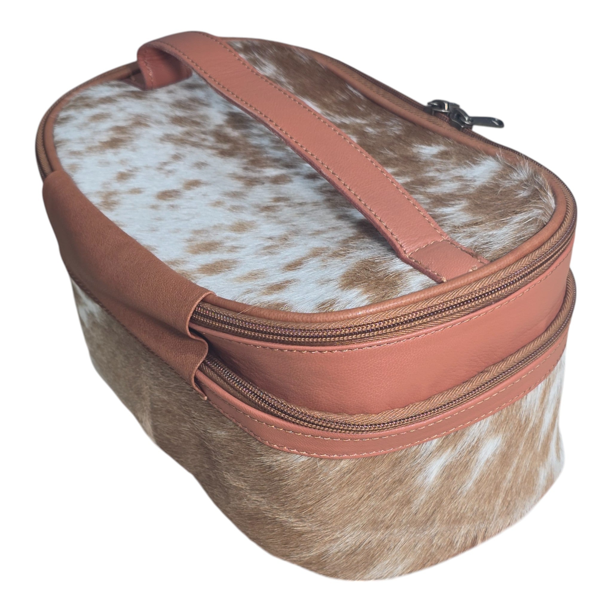 Montana Twist Genuine Leather Hair-on Cosmetic Case - Saddle Brown