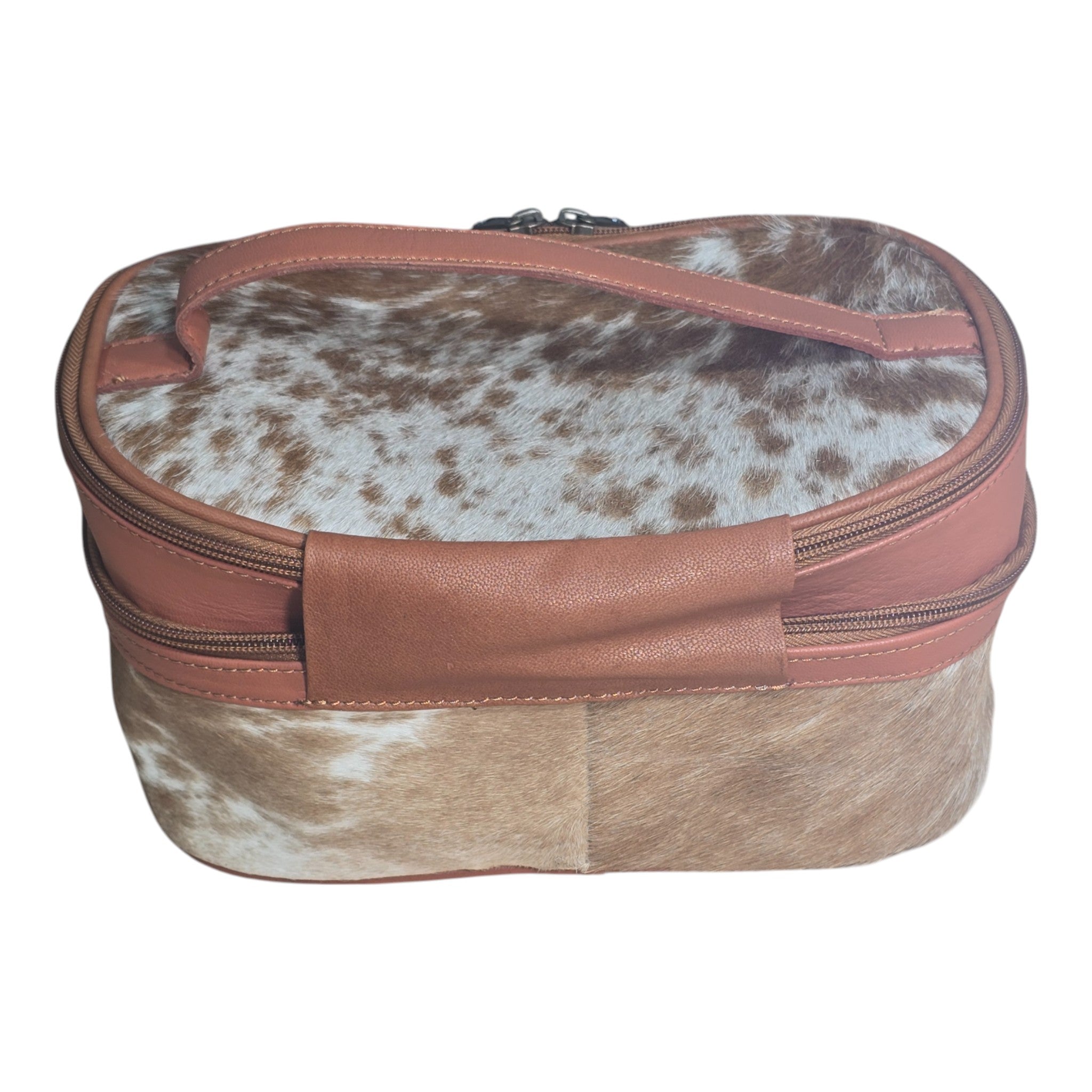 Montana Twist Genuine Leather Hair-on Cosmetic Case - Saddle Brown