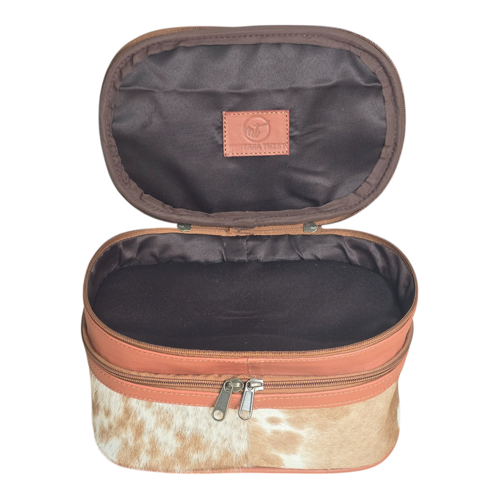 Montana Twist Genuine Leather Hair-on Cosmetic Case - Saddle Brown