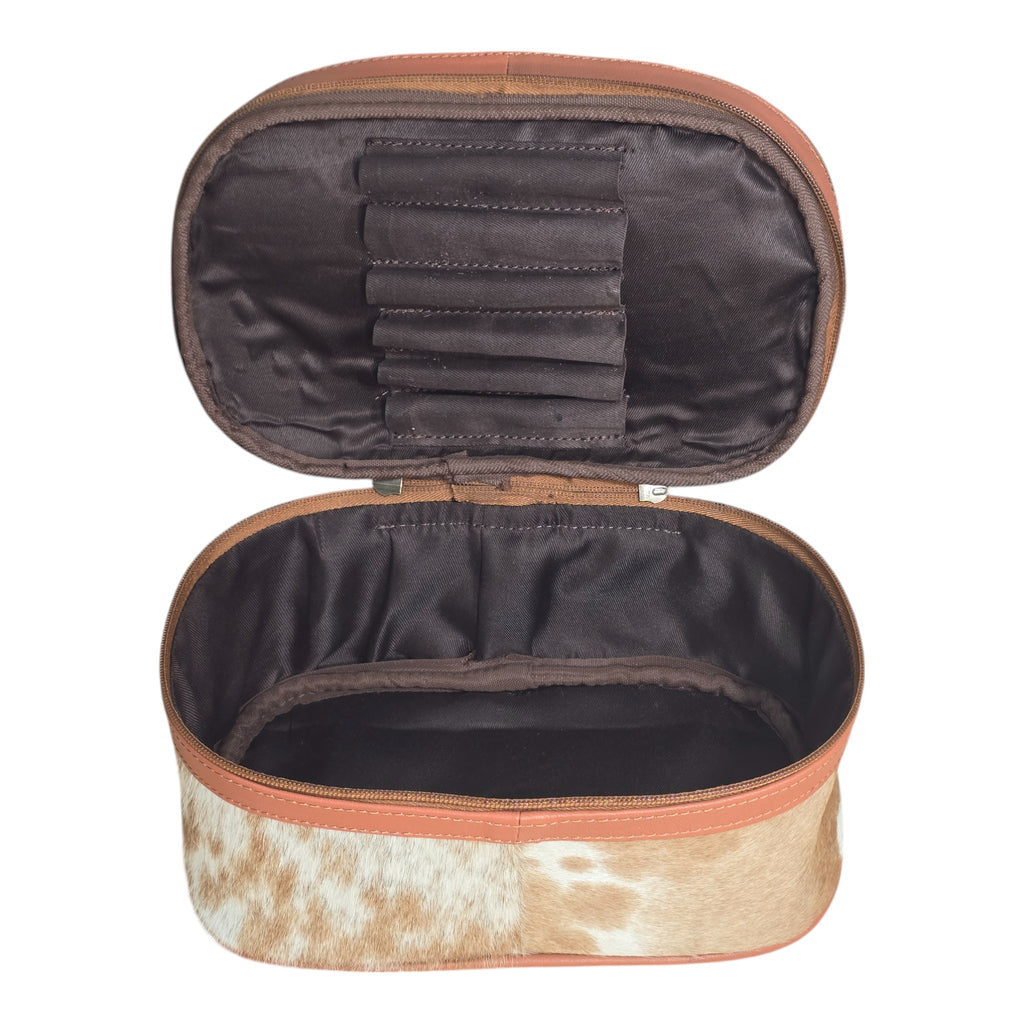 Montana Twist Genuine Leather Hair-on Cosmetic Case - Saddle Brown