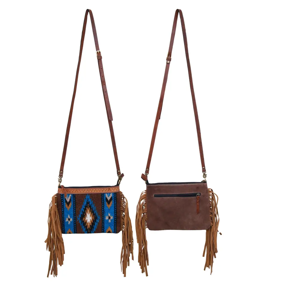 Montana Twist Genuine Leather Saddle Blanket Small Crossbody - Brown