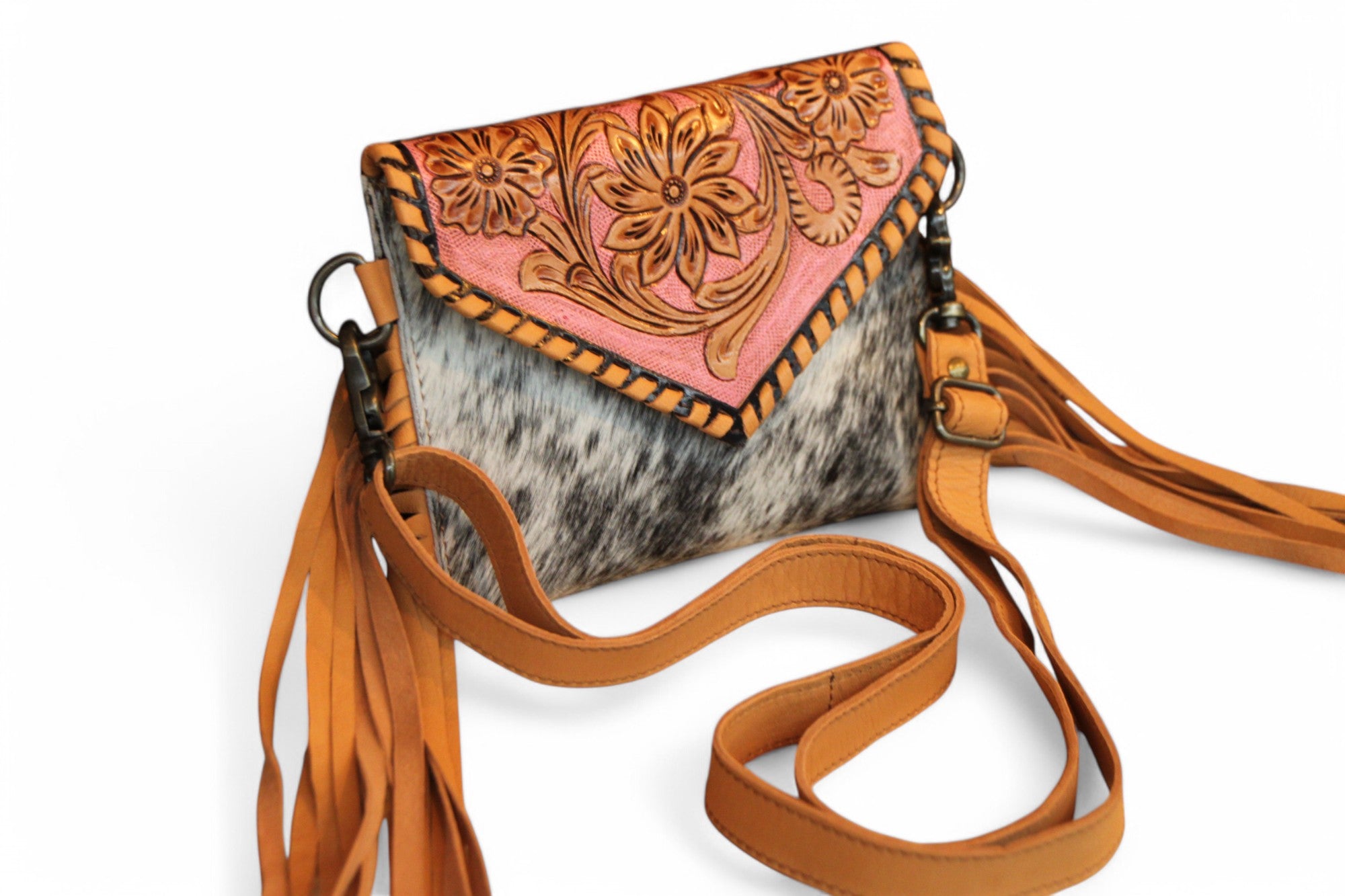 Montana Twist Genuine Leather Cowhide Envelope Bag w/ Side Fringe - Pink