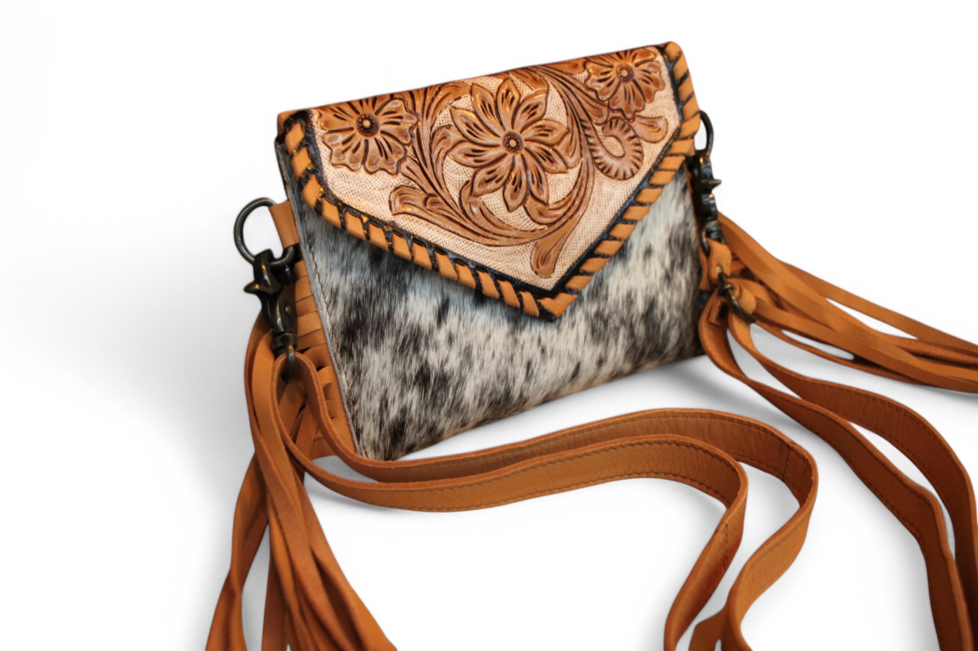 Montana Twist Genuine Leather Cowhide Envelope Bag w/ Side Fringe - White