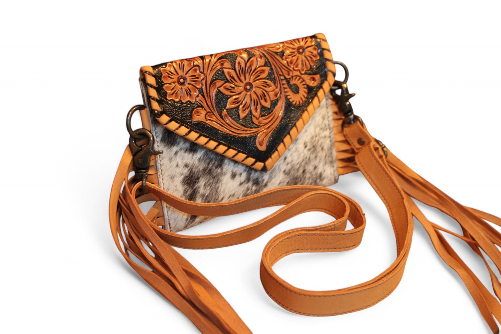 Montana Twist Genuine Leather Cowhide Envelope Bag w/ Side Fringe - Black