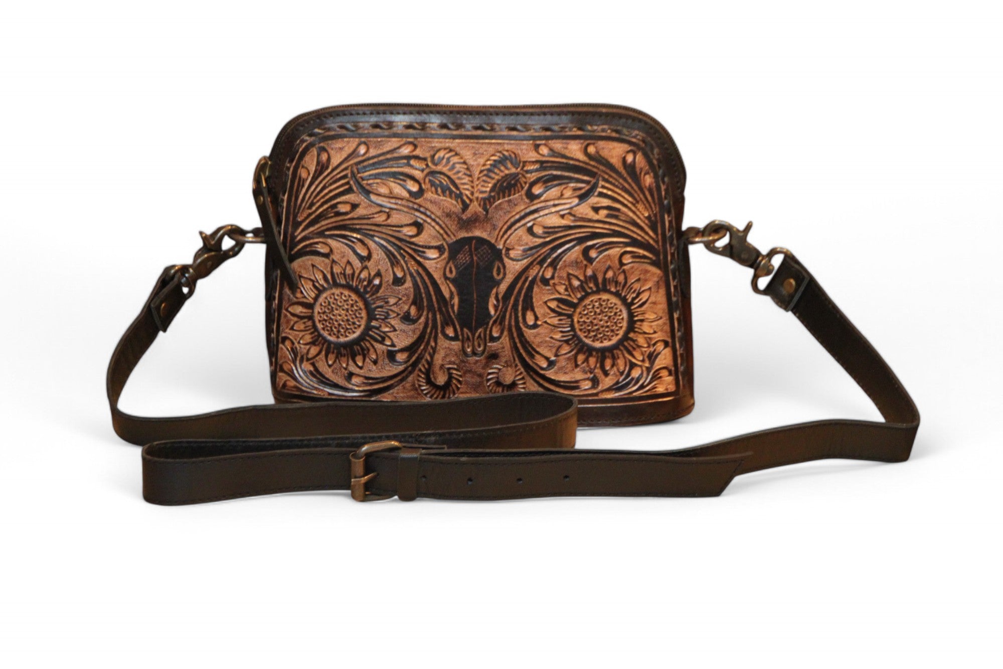 Montana Twist Genuine Leather Tooled Handbag - Black