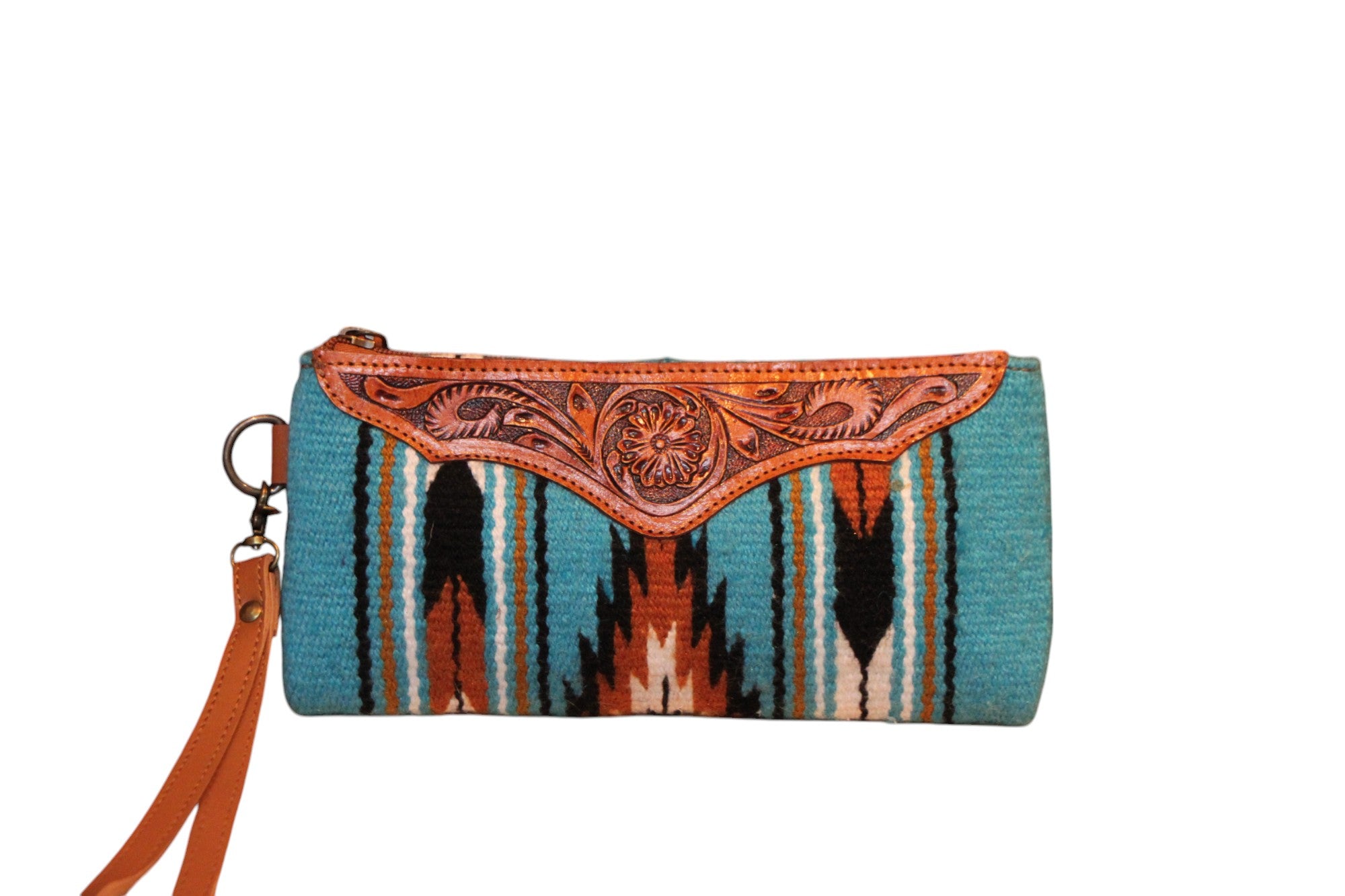 Montana Twist Genuine Leather Handwoven Clutch - Turquoise