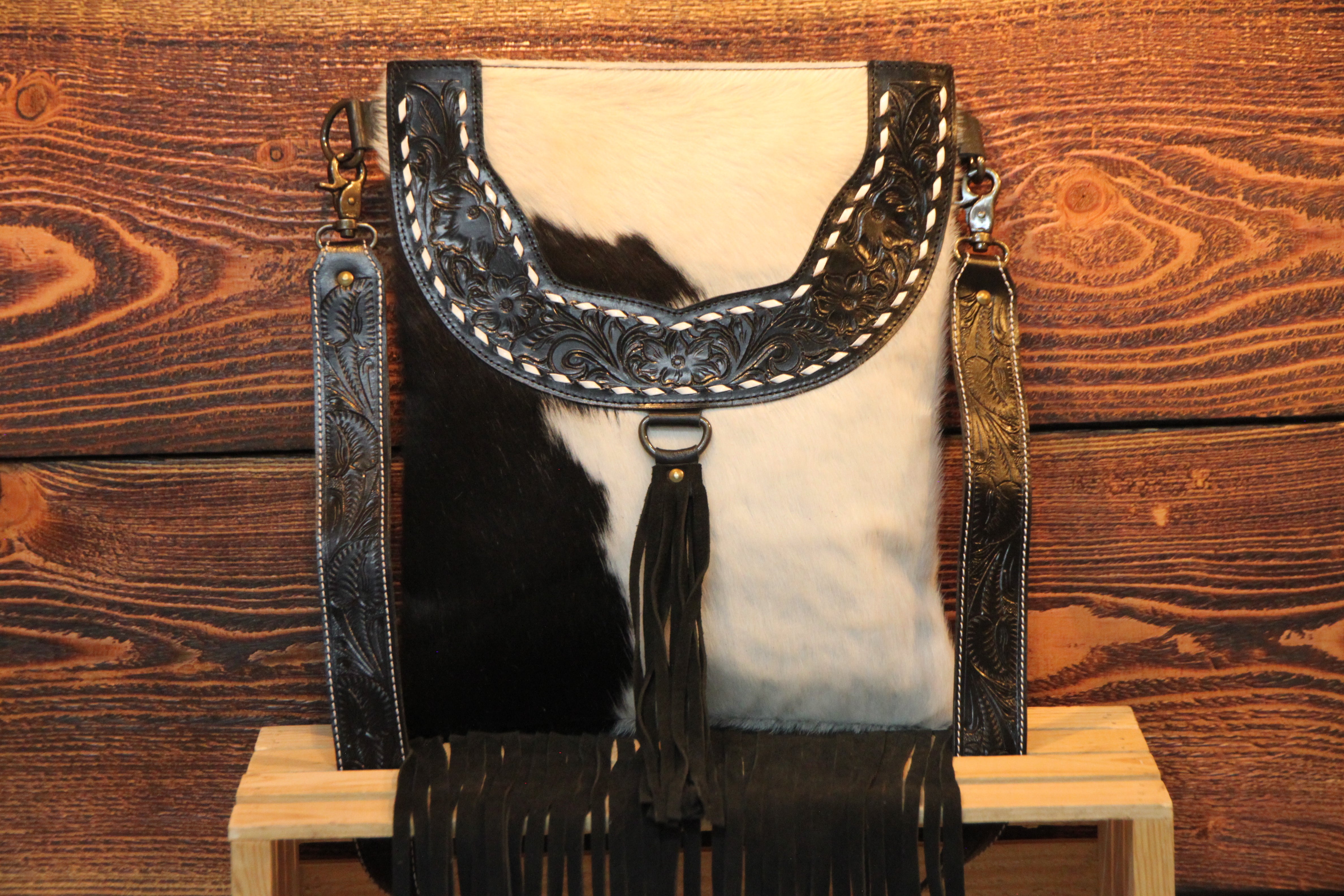 Montana Twist Genuine Leather Cowhide Flap Handbag w/ Tassels