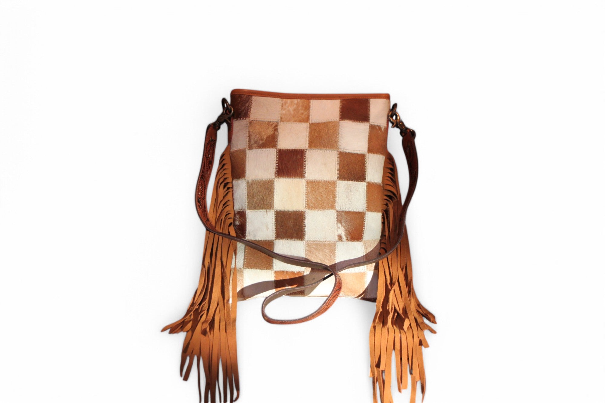 Montana Twist Genuine Leather Checkered Hair-On Handbag