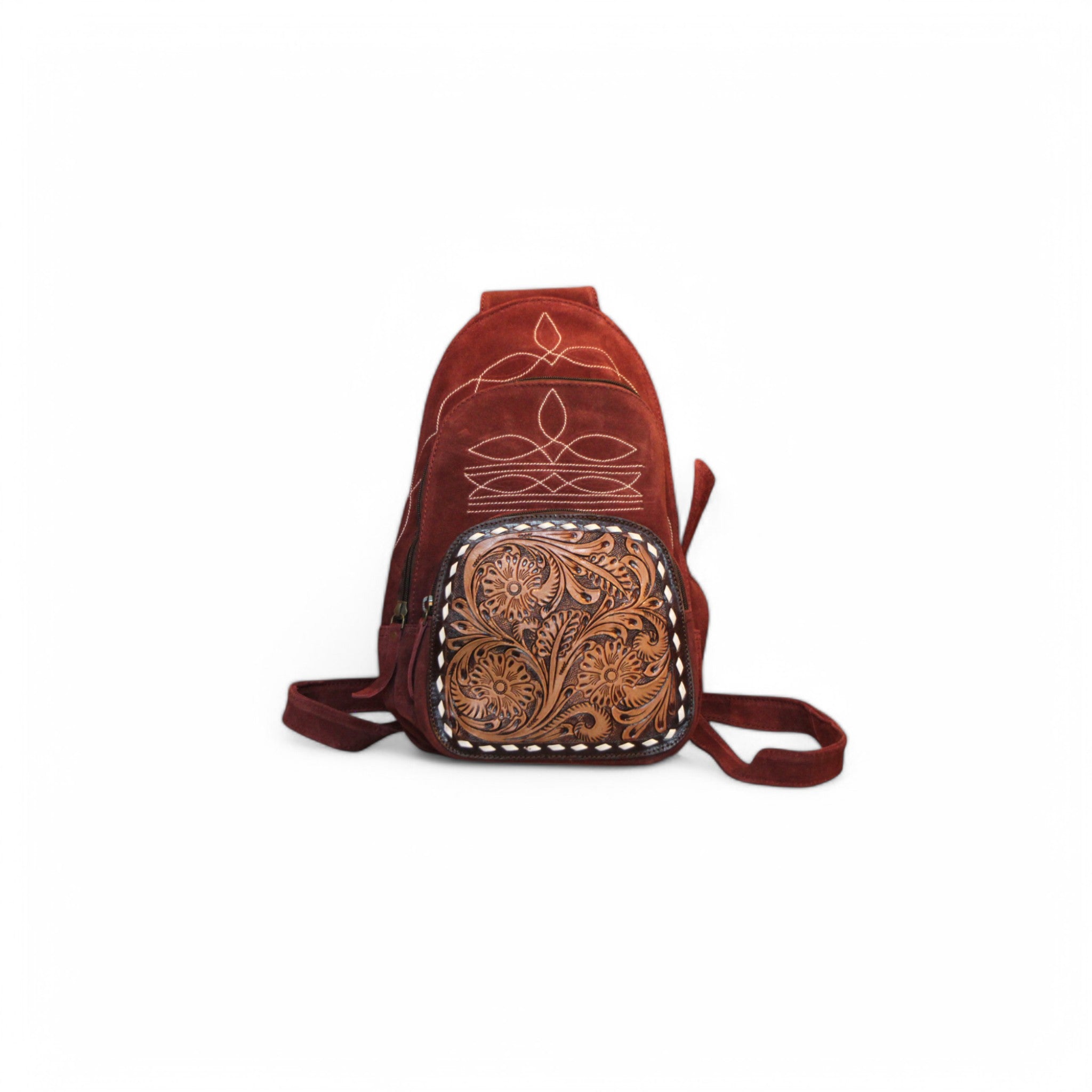 Montana Twist Genuine Leather Boot Stitch Small Backpack - Burgundy