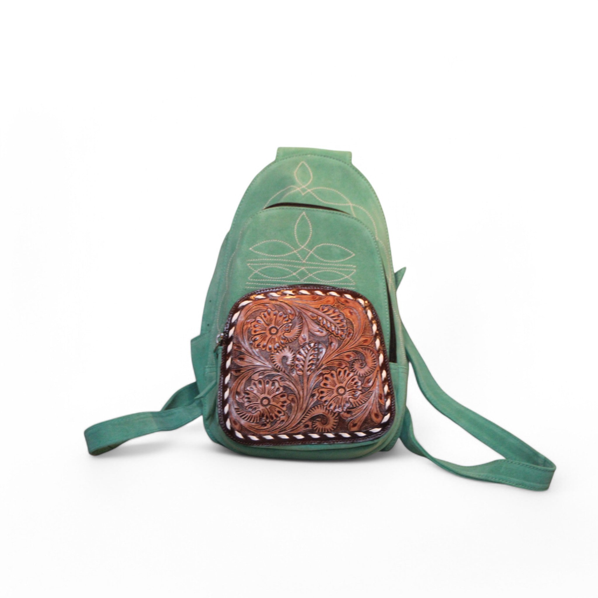 Montana Twist Genuine Leather Boot Stitch Small Backpack - Turquoise