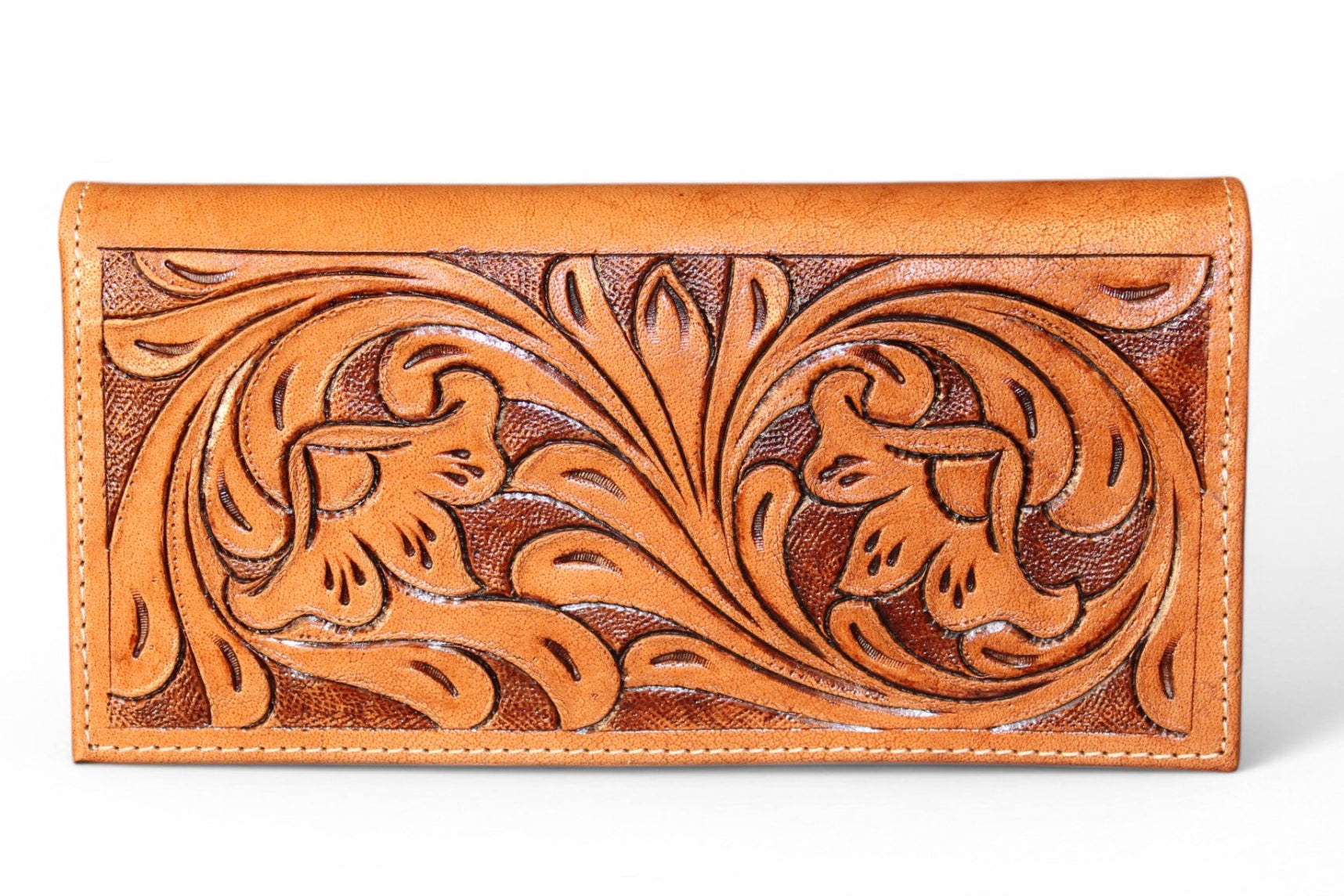 Montana Twist Genuine Leather Tooled Wallet - Painted Aztec