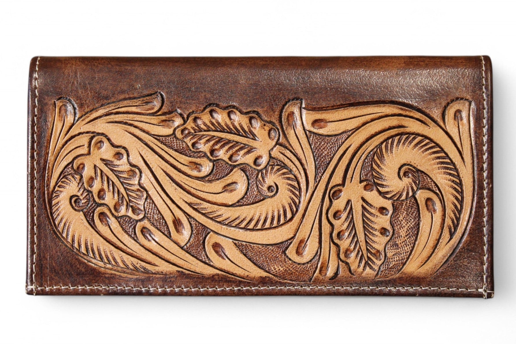 Montana Twist Genuine Leather Tooled Wallet w/ Beaded Aztec Design