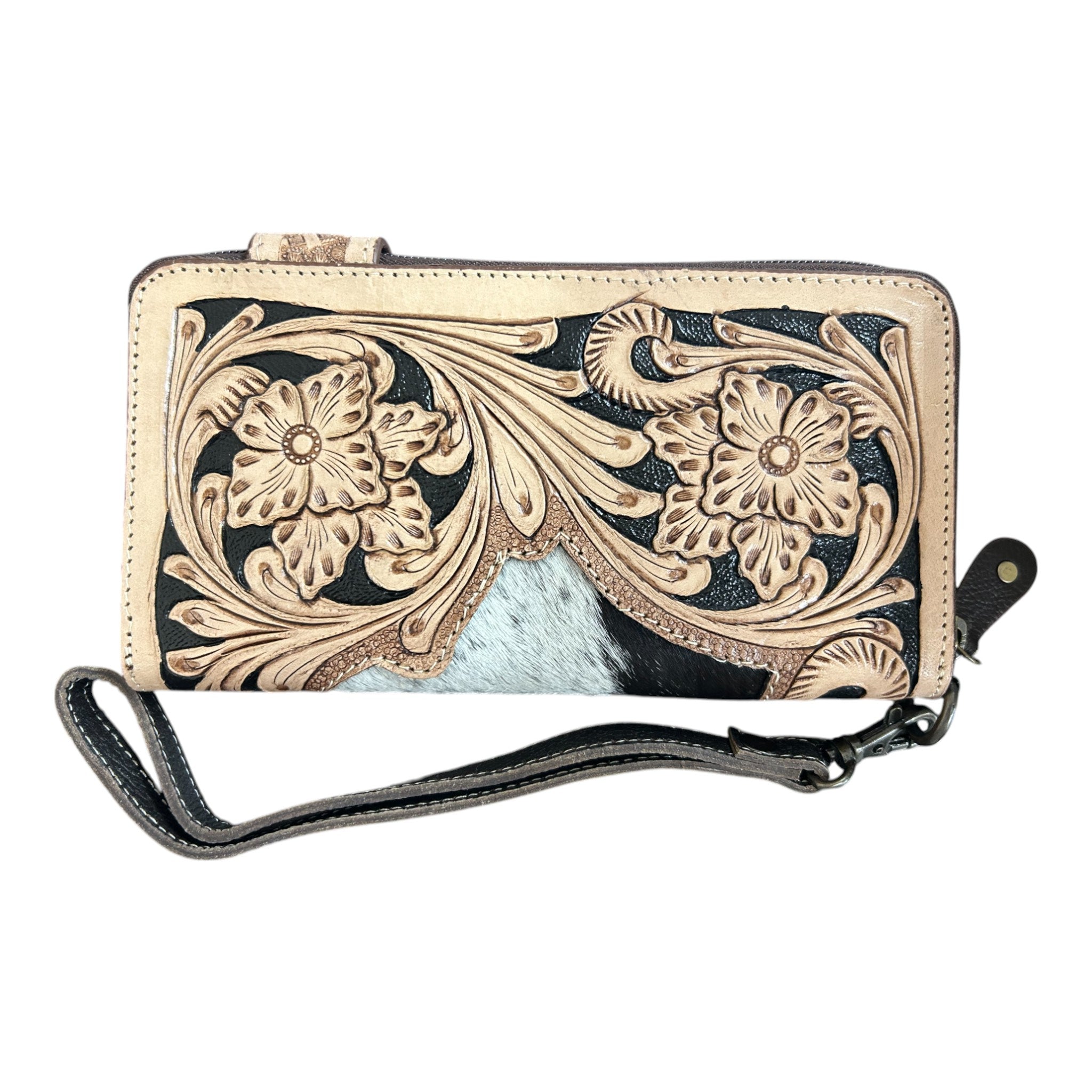 Montana Twist Genuine Leather Hair-On Tooled Wallet