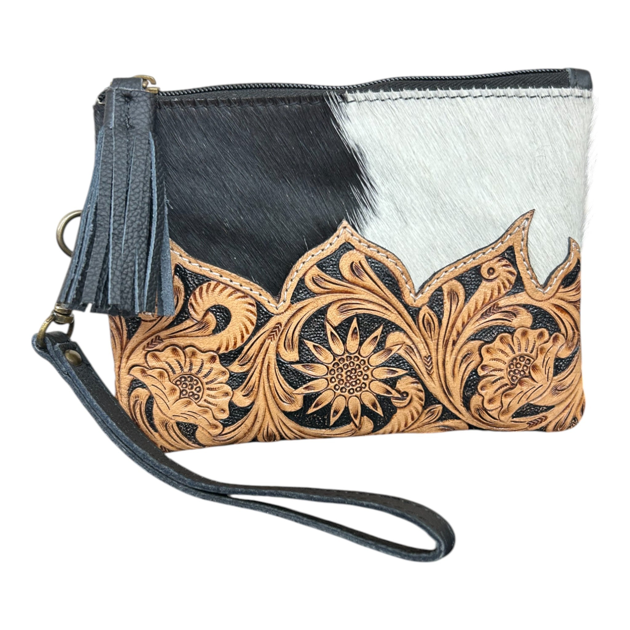 Montana Twist Genuine Leather Hair-on Clutch - Black Floral