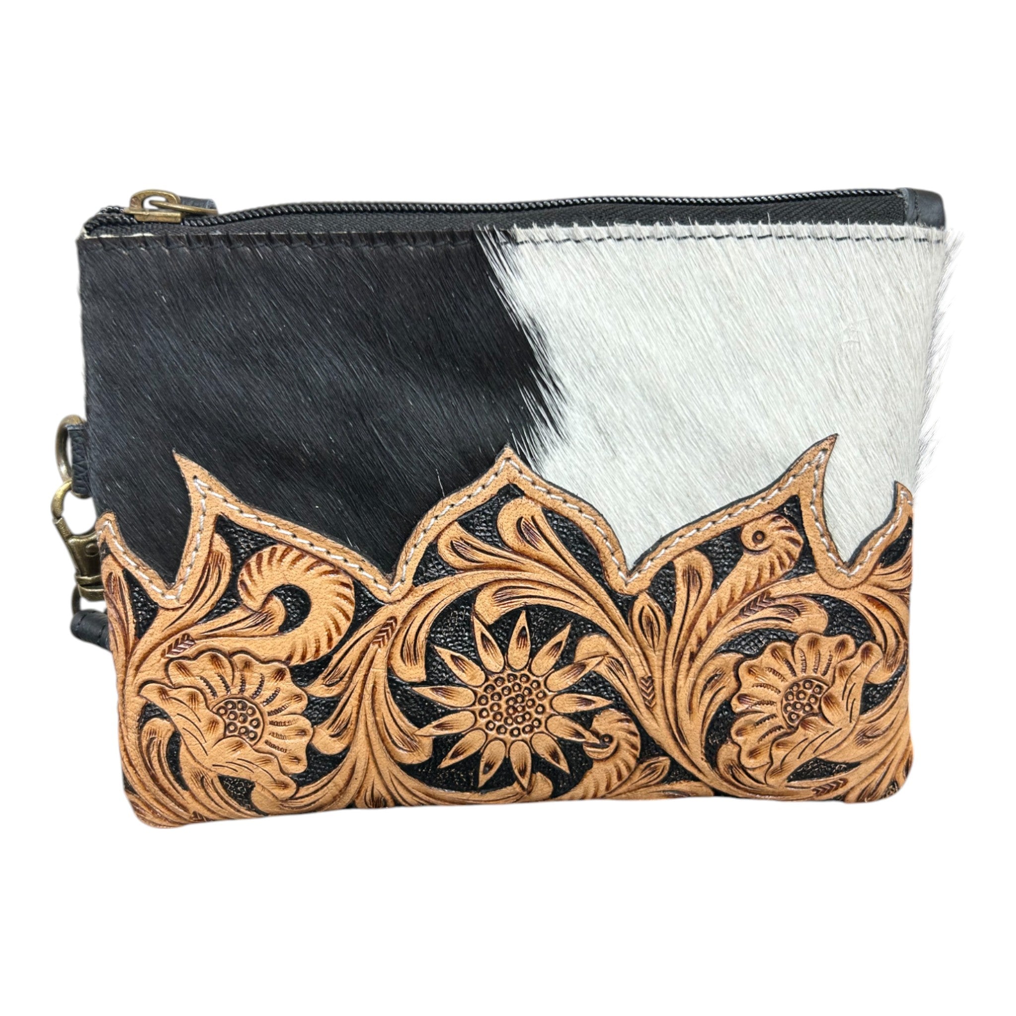 Montana Twist Genuine Leather Hair-on Clutch - Black Floral