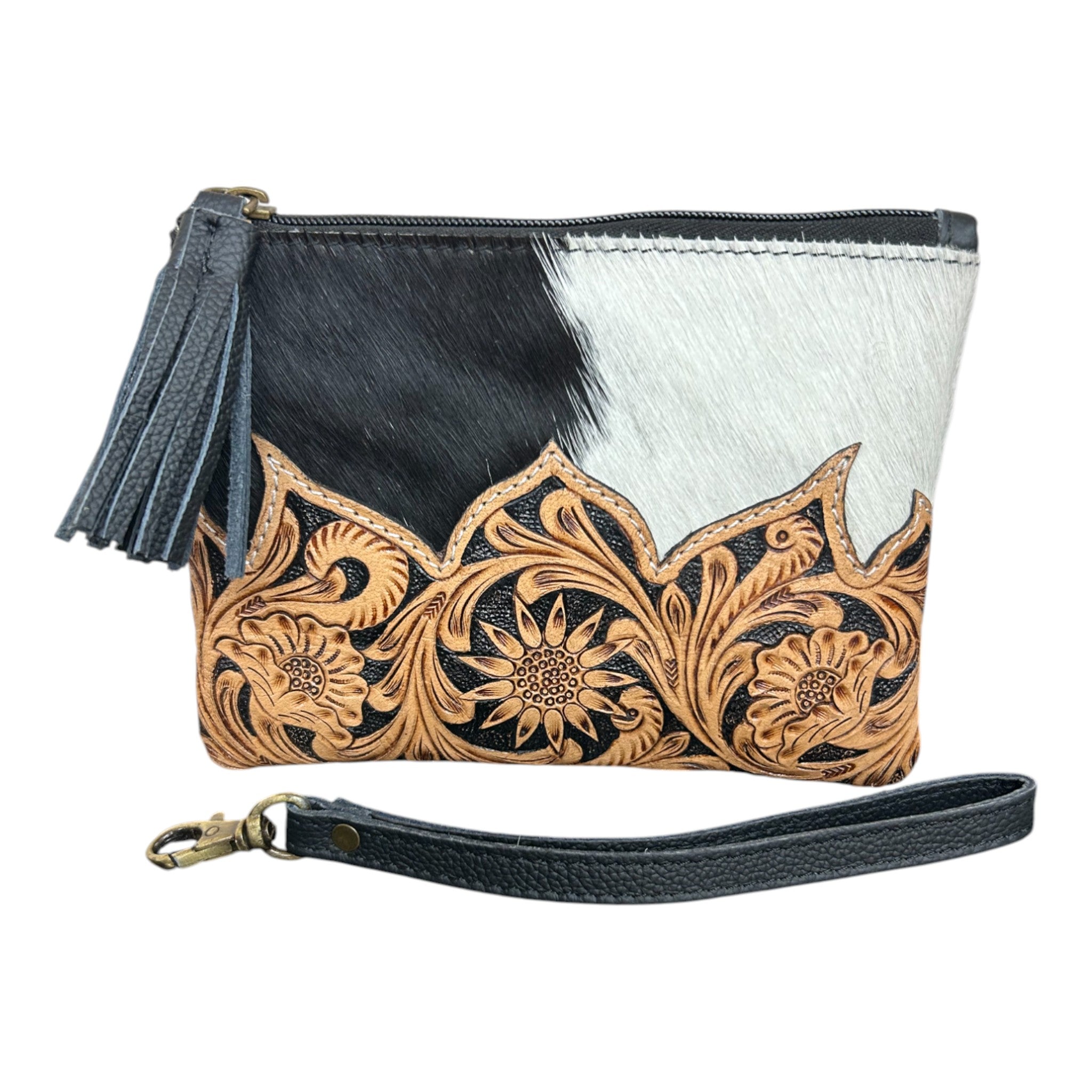 Montana Twist Genuine Leather Hair-on Clutch - Black Floral