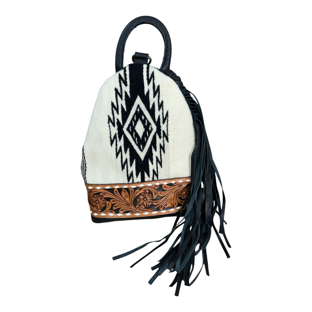 Montana Twist Genuine Leather Handwoven Southwest Sling Bag w/ Side Tassels