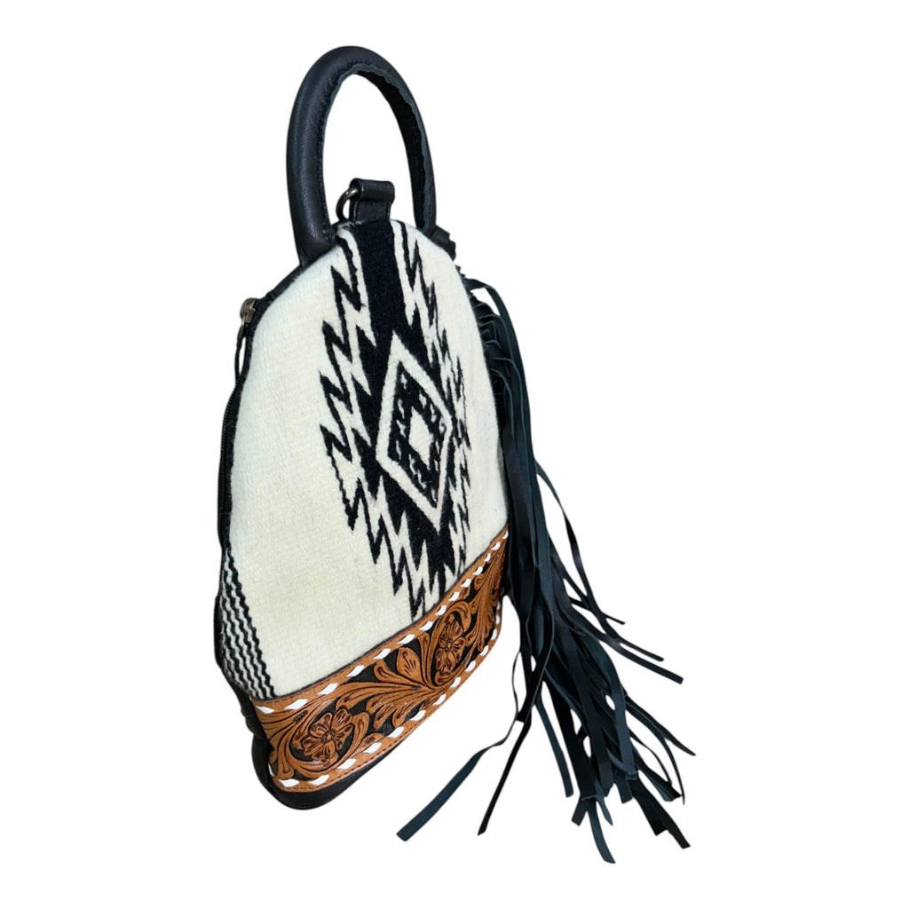 Montana Twist Genuine Leather Handwoven Southwest Sling Bag w/ Side Tassels