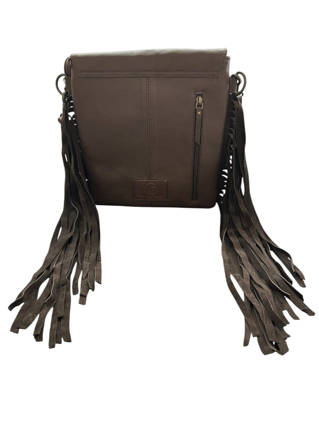 Montana Twist Genuine Leather Hair-on Handbag w/ Tooled Leather Flap - Coffee