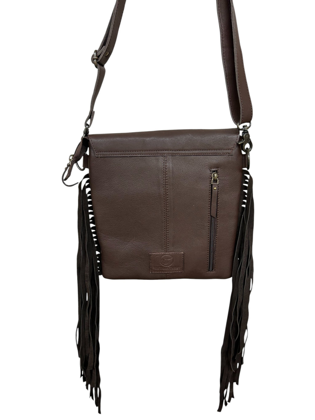 Montana Twist Genuine Leather Hair-on Handbag w/ Tooled Leather Flap - Coffee
