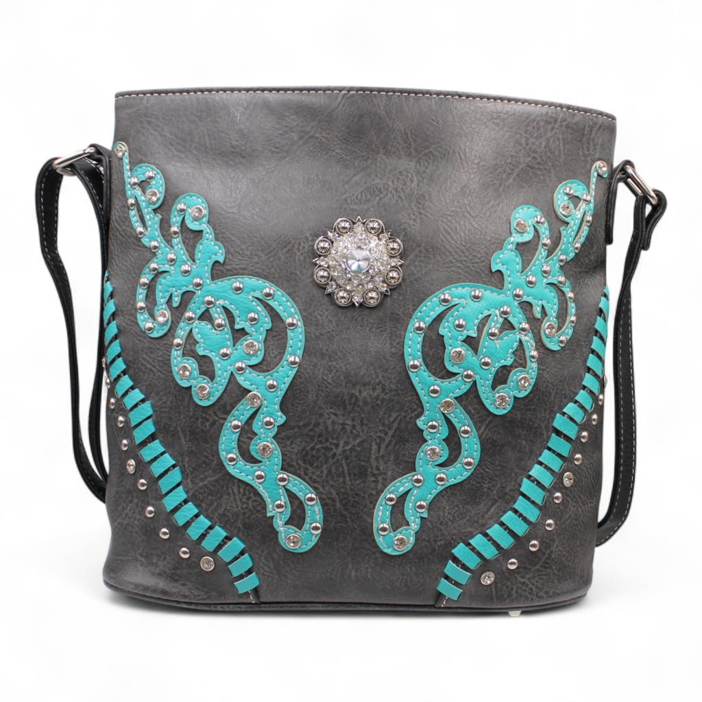 Montana Twist Embroidered Concealed Carry Handbag - Gray/Blue