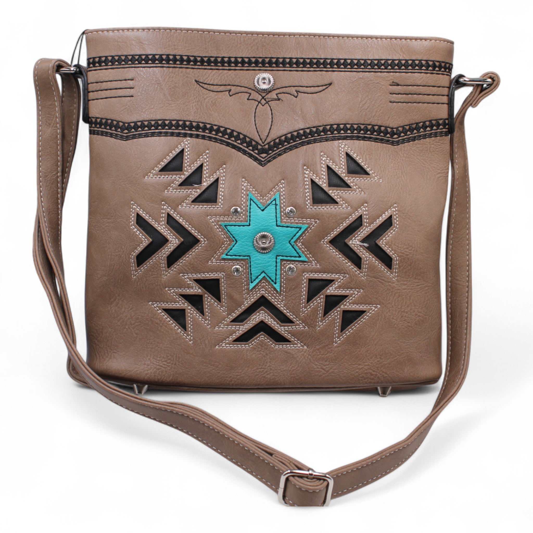 Montana Twist Aztec Embroidered Concealed Carry Handbag - Khaki