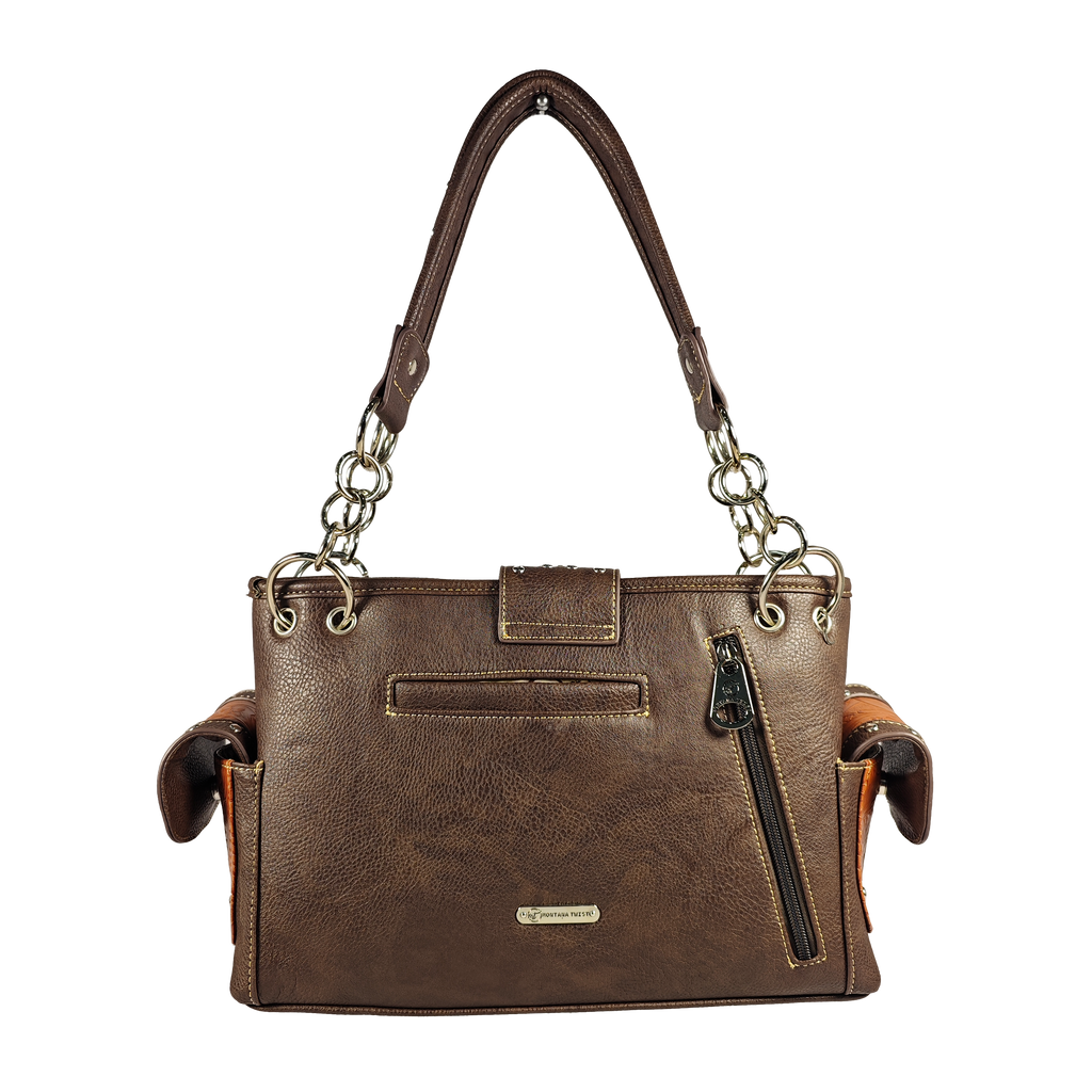 Montana Twist Concealed Carry Coffee Laser-engraved Tooled Handbag