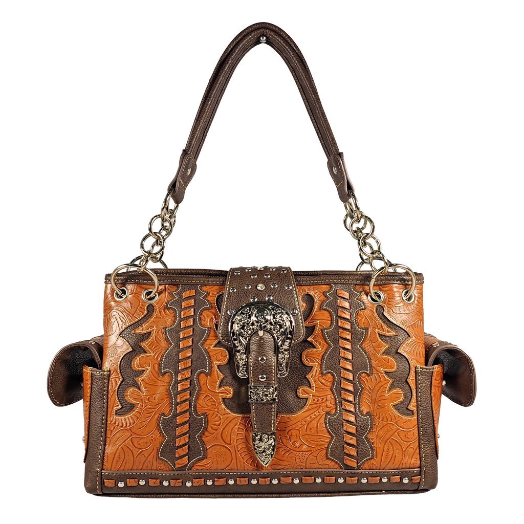Montana Twist Concealed Carry Coffee Laser-engraved Tooled Handbag