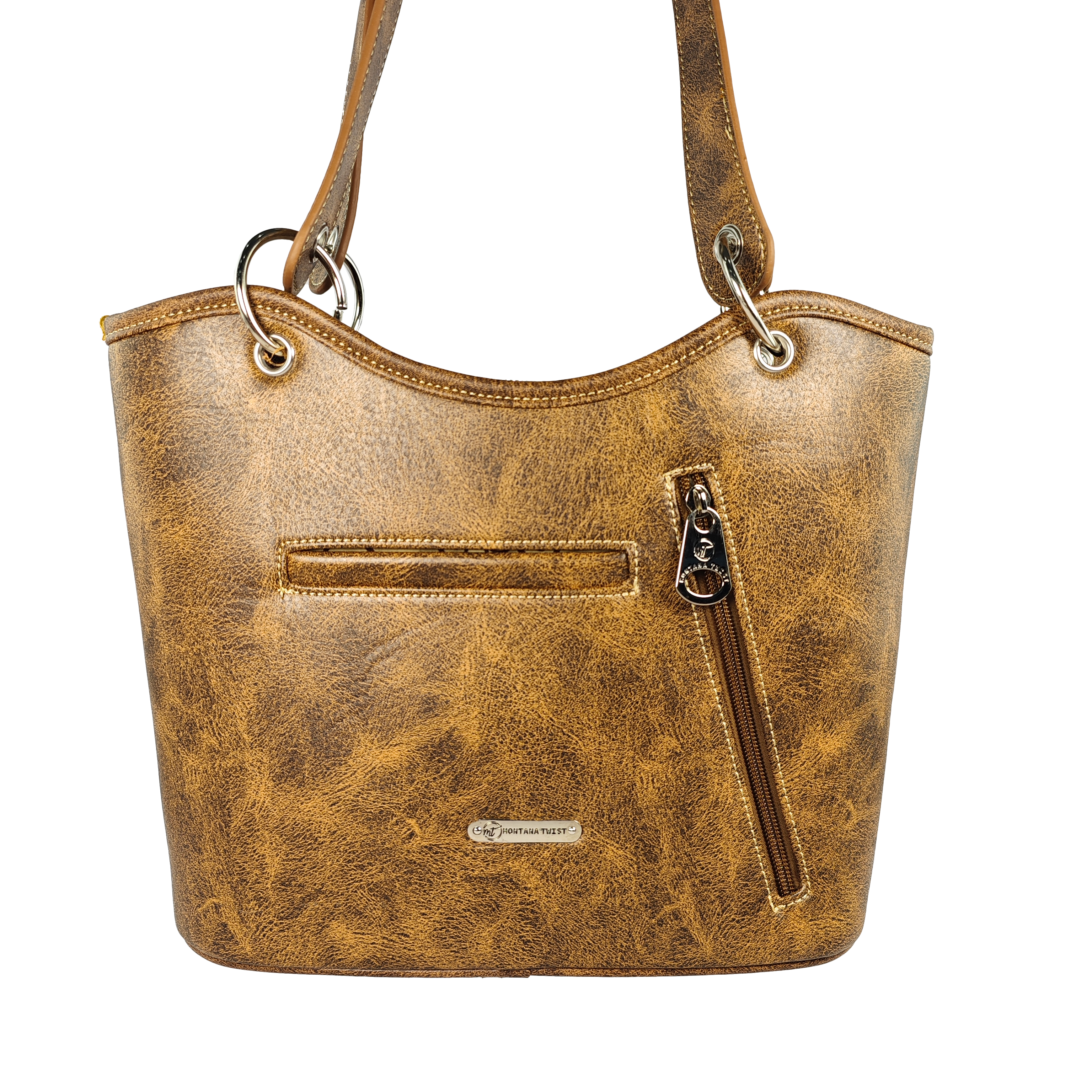 Montana Twist Concealed Carry Vintage Brown PU Leather Embroidered Horse Handbag