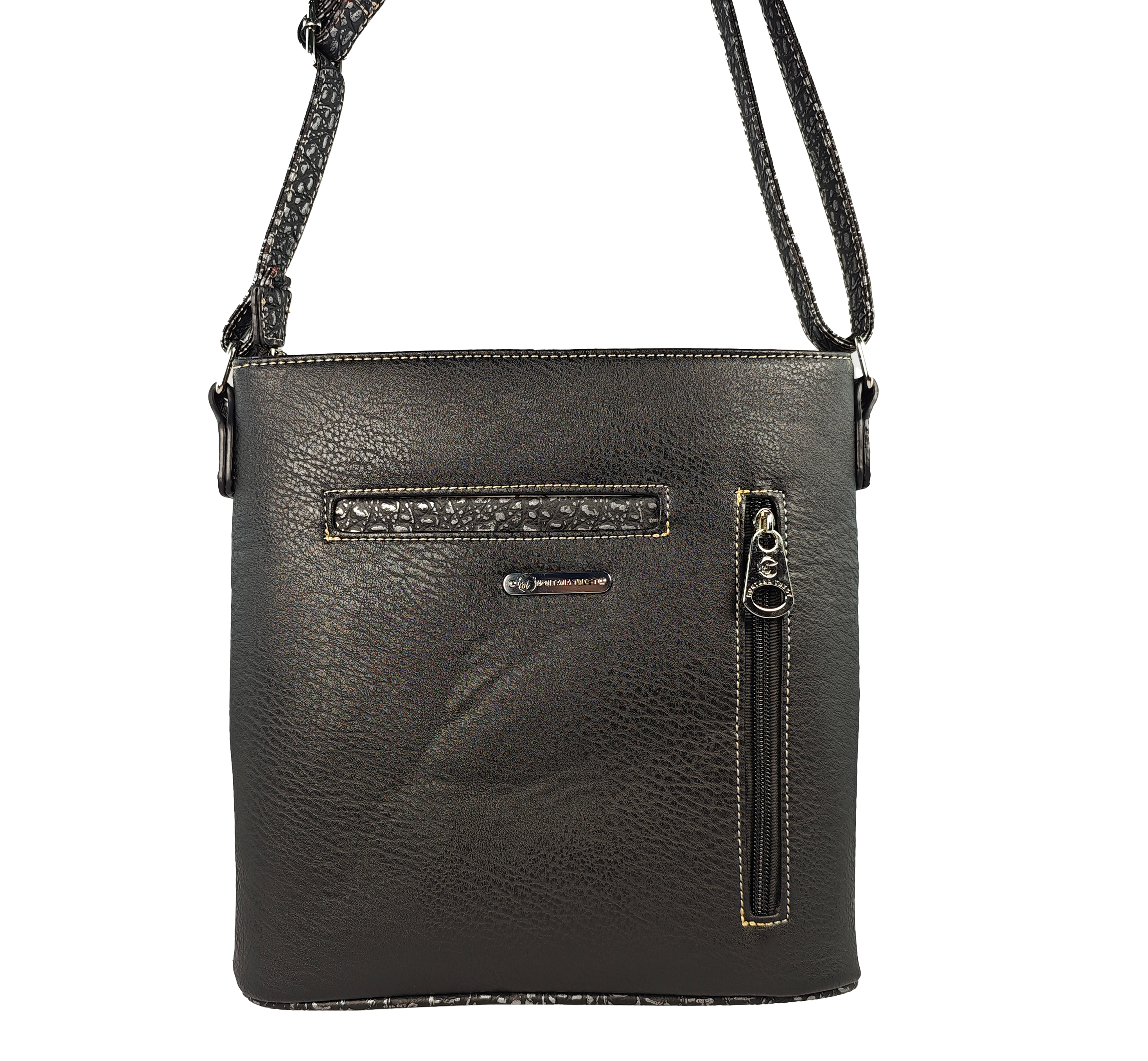 Montana Twist Concealed Carry Black Skull PU Leather Messenger Handbag