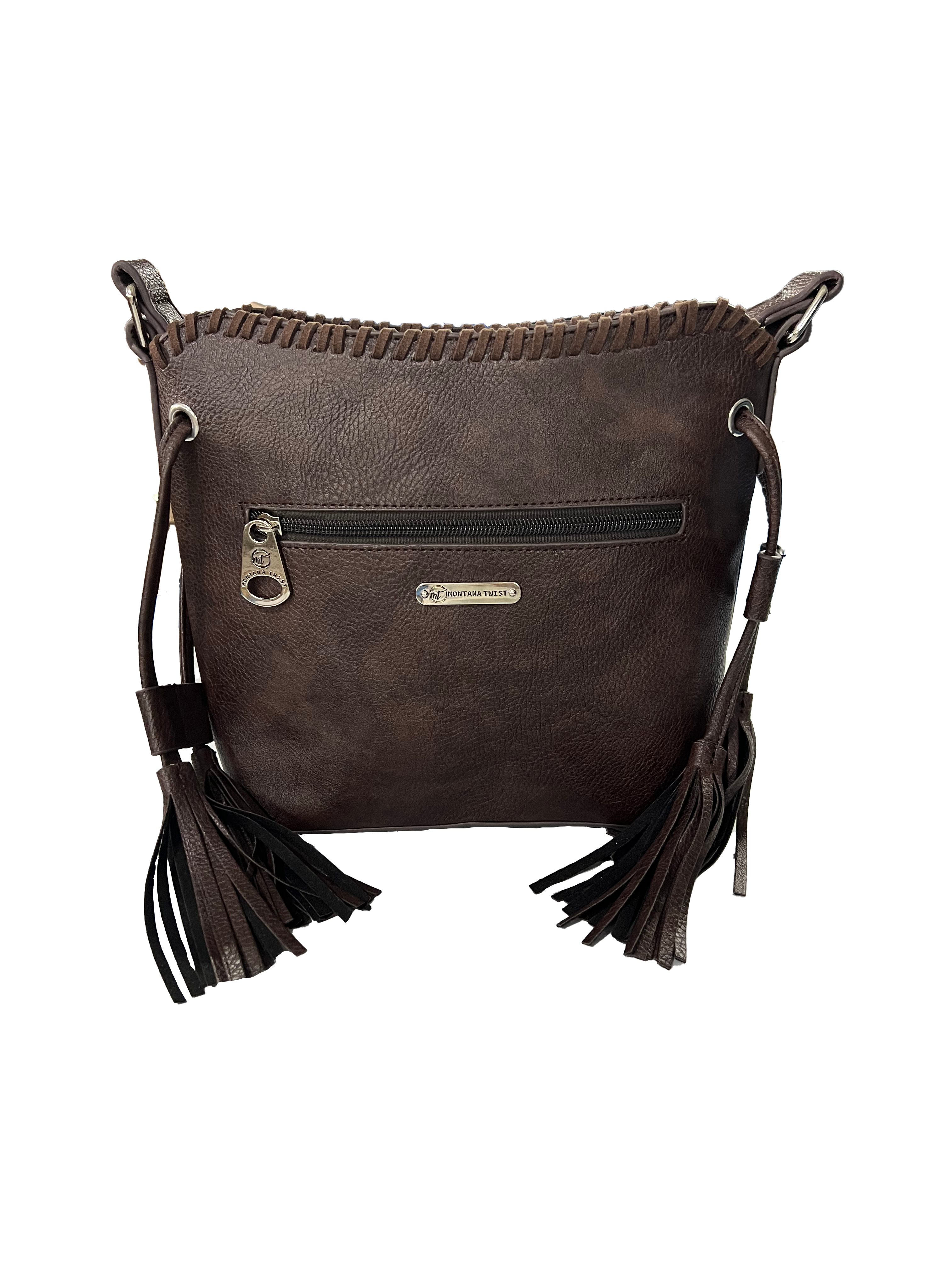 Montana Twist Mandala Tooled PU Leather Crossbody Handbag - Coffee