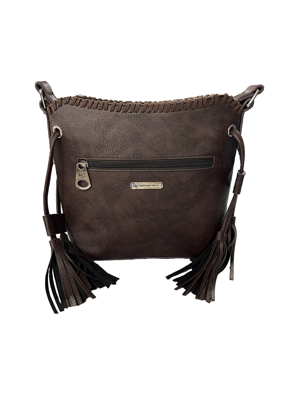 Montana Twist Mandala Tooled PU Leather Crossbody Handbag - Coffee
