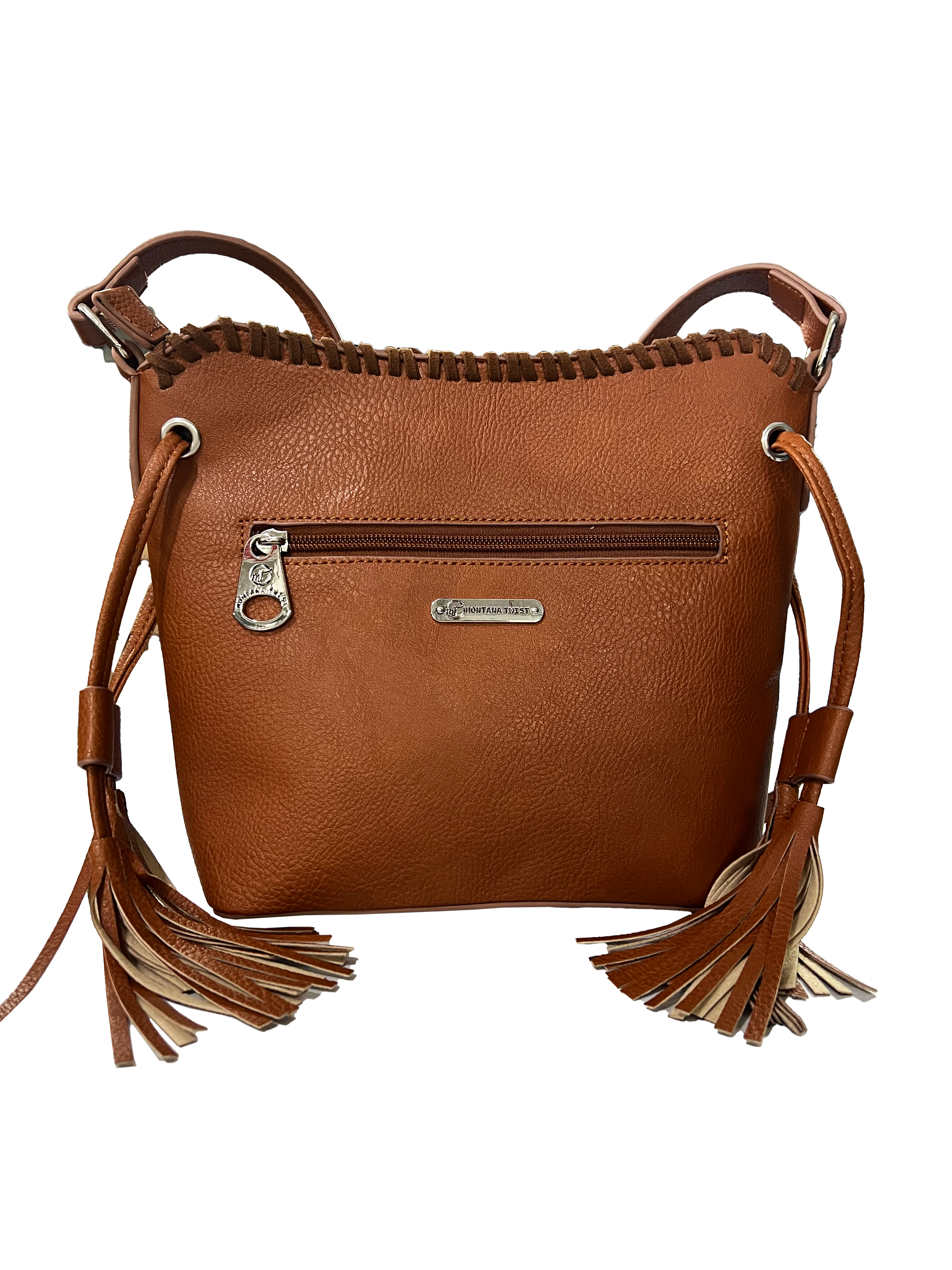 Montana Twist Mandala Tooled PU Leather Crossbody Handbag - Saddle Brown