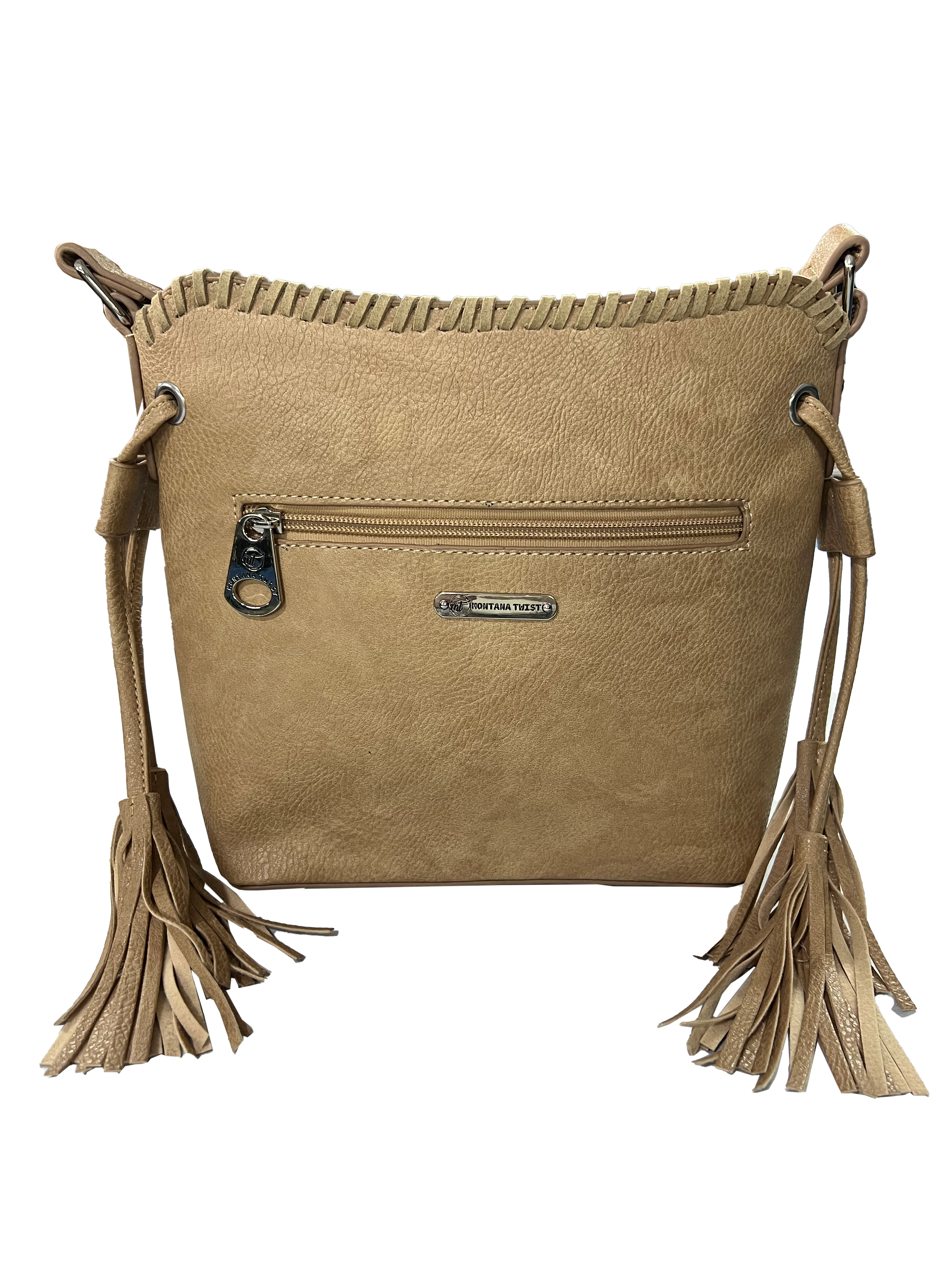 Montana Twist Mandala Tooled PU Leather Crossbody Handbag - Beige