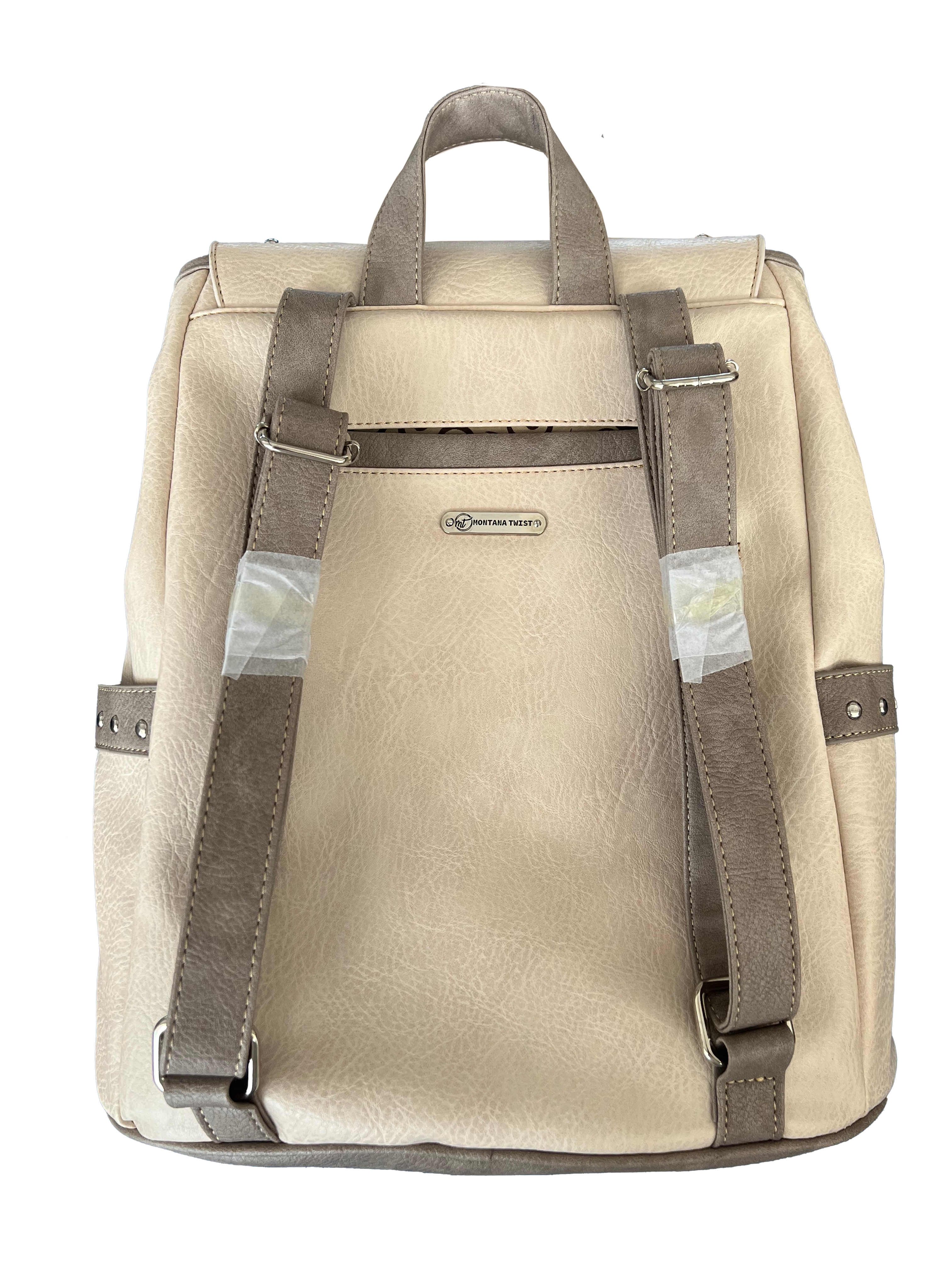 Montana Twist Concealed Carry PU Leather Embroidered Horse Backpack - Vintage Beige