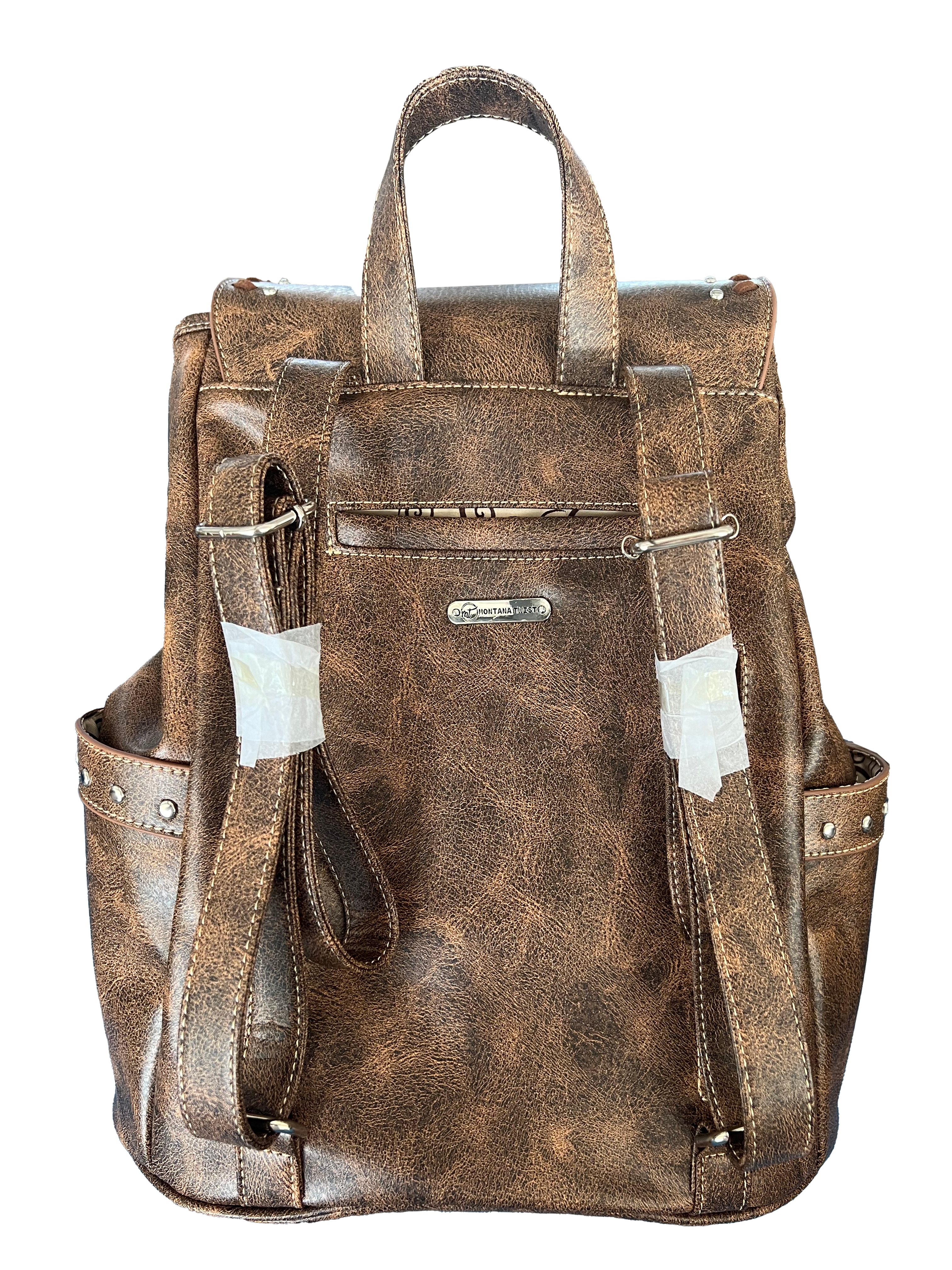 Montana Twist Concealed Carry PU Leather Embroidered Horse Backpack - Vintage Brown