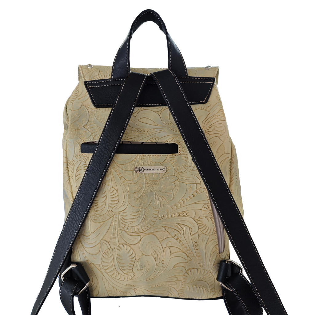 Montana Twist Concealed Carry PU Leather Laser-engraved Backpack - Vintage Beige