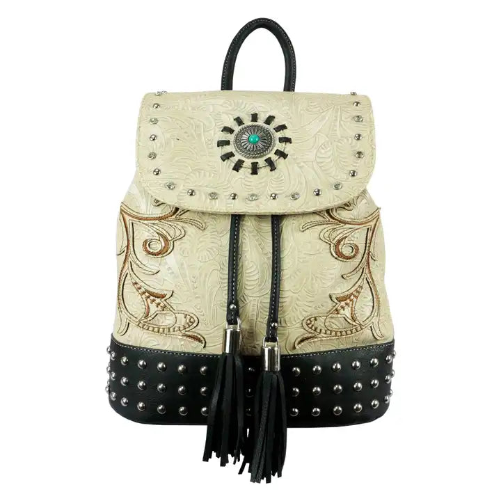 Montana Twist Concealed Carry PU Leather Laser-engraved Backpack - Vintage Beige