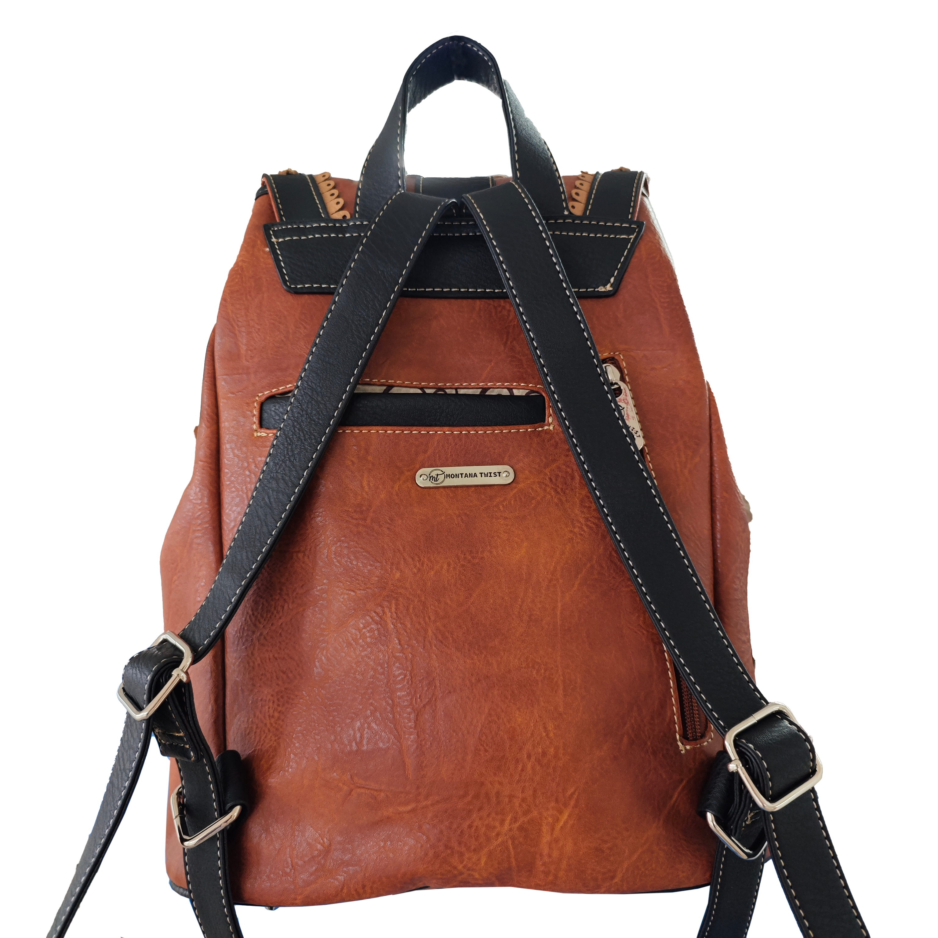 Montana Twist Concealed Carry Vintage Brown PU Leather Laser Engraved Backpack