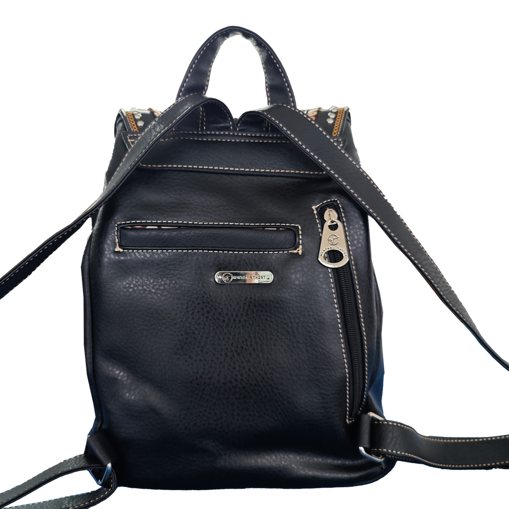 Montana Twist Concealed Carry PU Leather Embroidered Flower Backpack - Black
