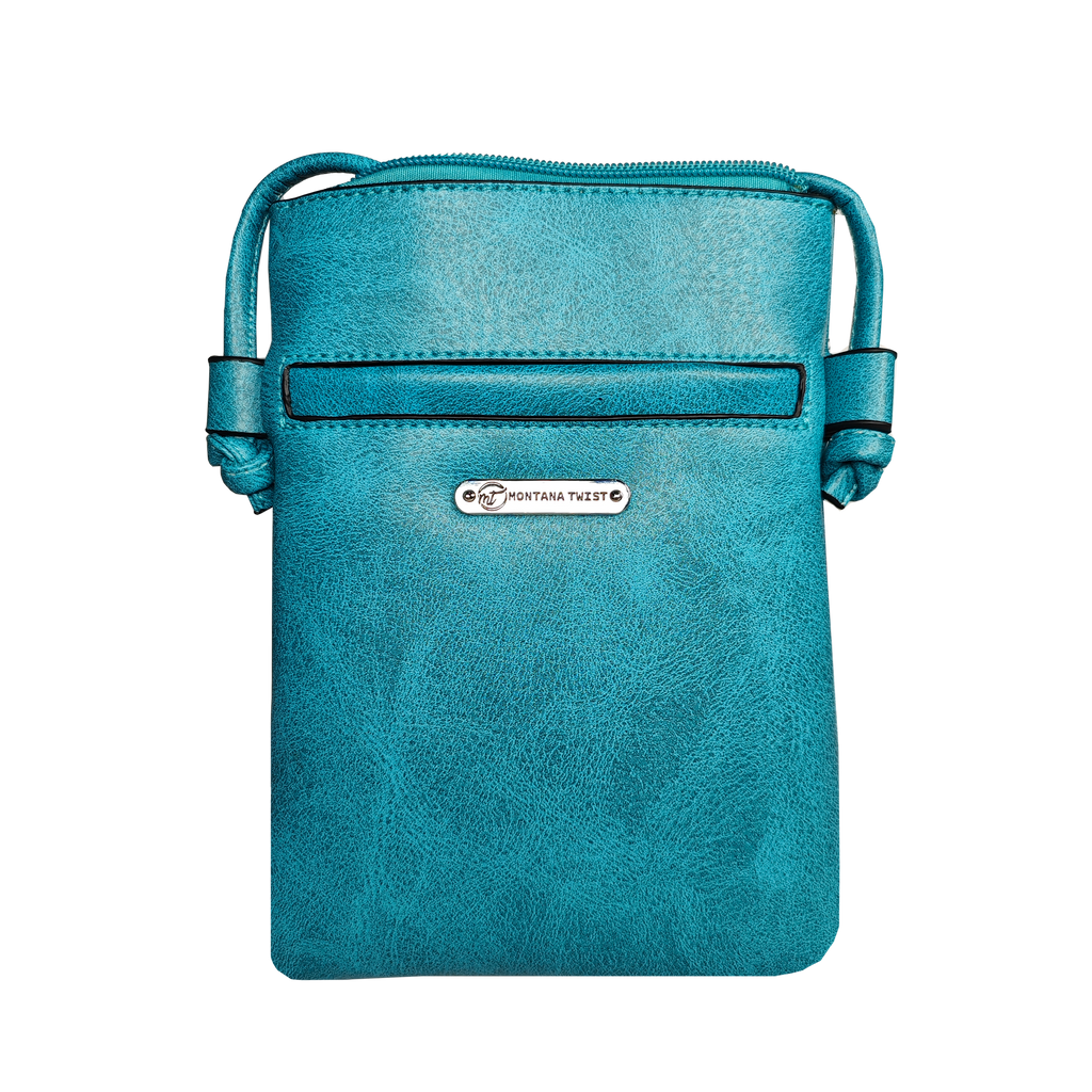 Montana Twist PU Leather Turquoise Laser-Engraved Bear Paw Crossbody Phone Bag