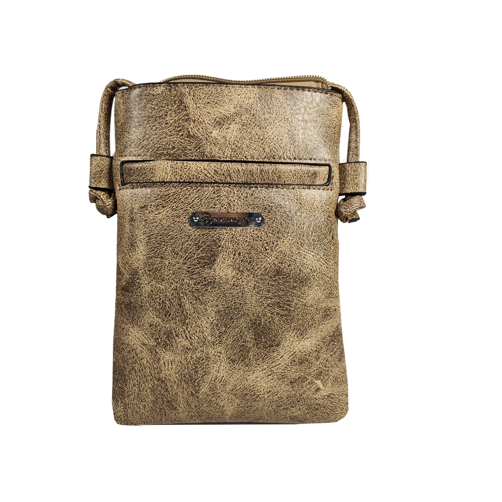 Montana Twist PU Leather Coffee Laser-Engraved Bear Paw Crossbody Phone Bag