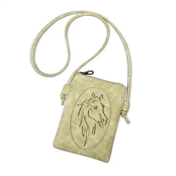 Montana Twist PU Leather Beige Laser-Engraved Horse Crossbody Phone Bag