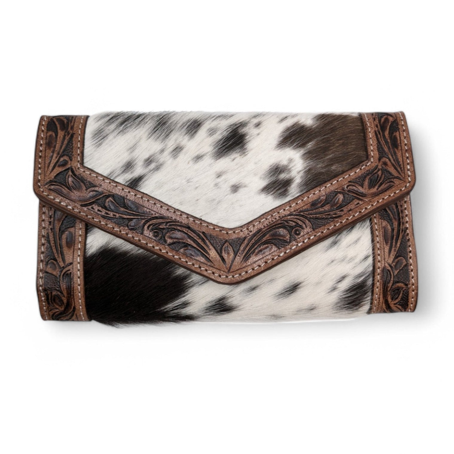 Montana Twist Genuine Leather Hair-on Envelope Wallet - Coffee