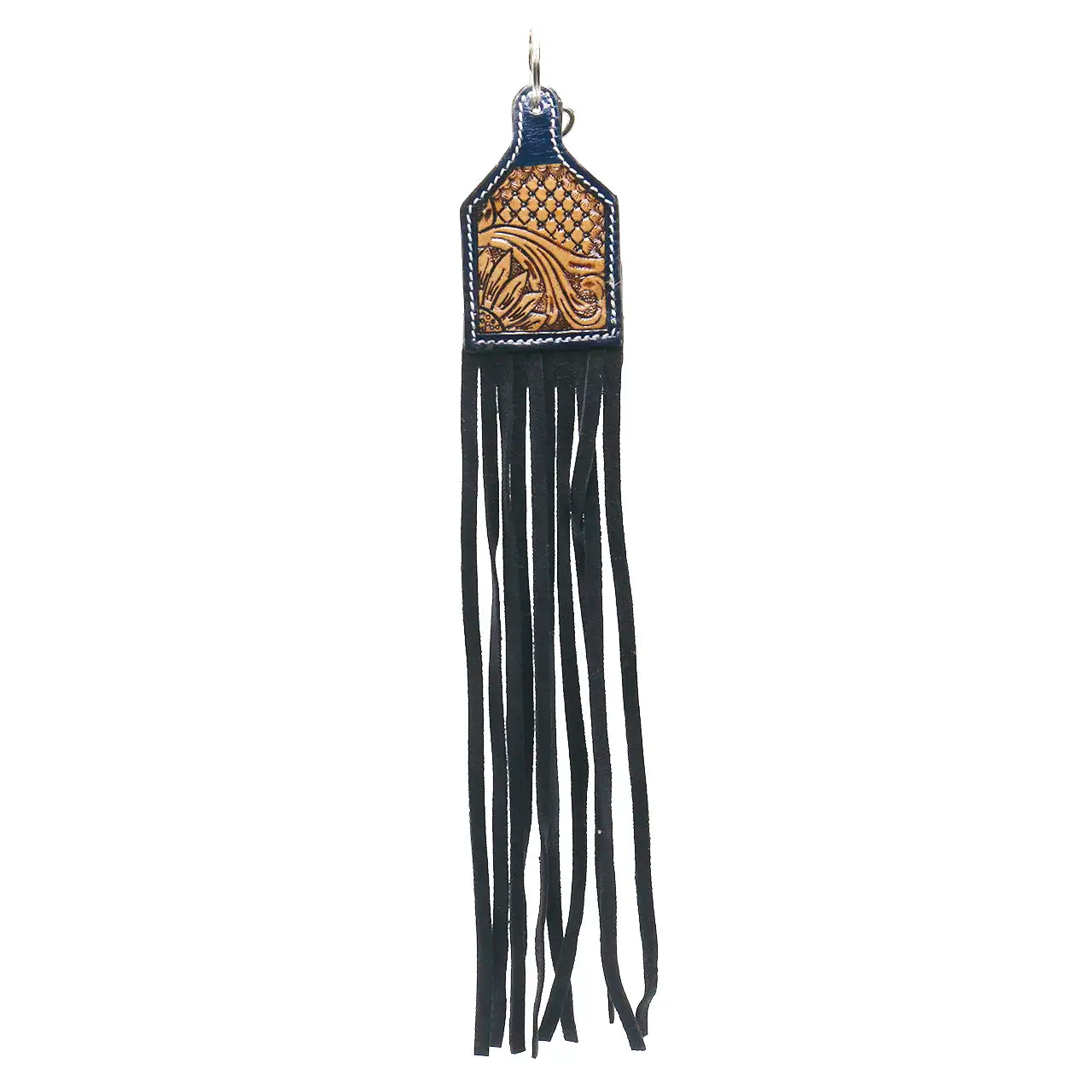 Western Leather Embossed Tasseled Key Chain