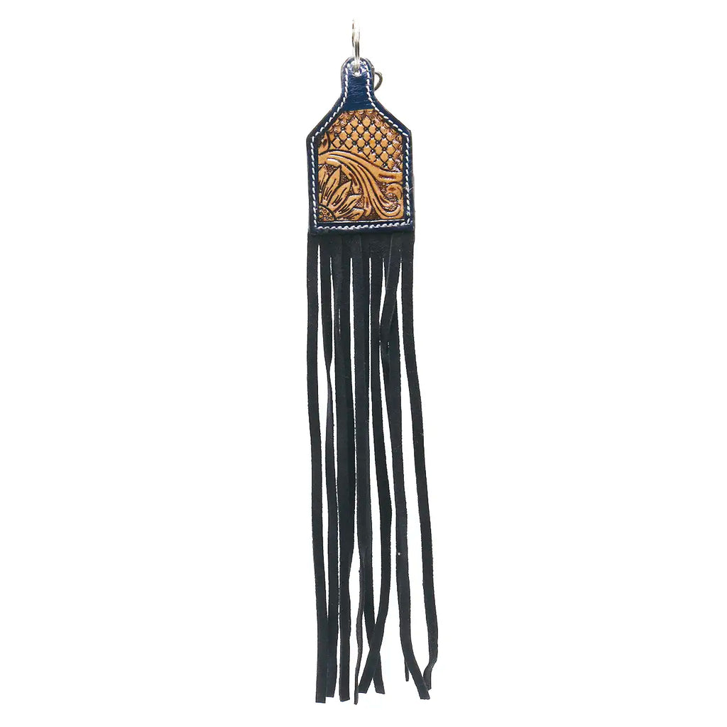 Western Leather Embossed Tasseled Key Chain
