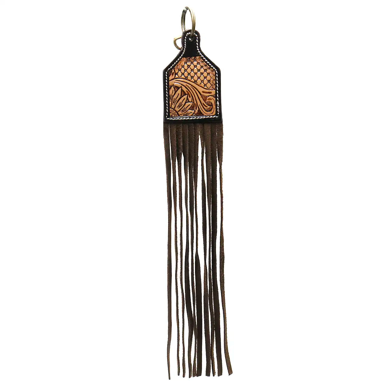 Western Leather Embossed Tasseled Key Chain
