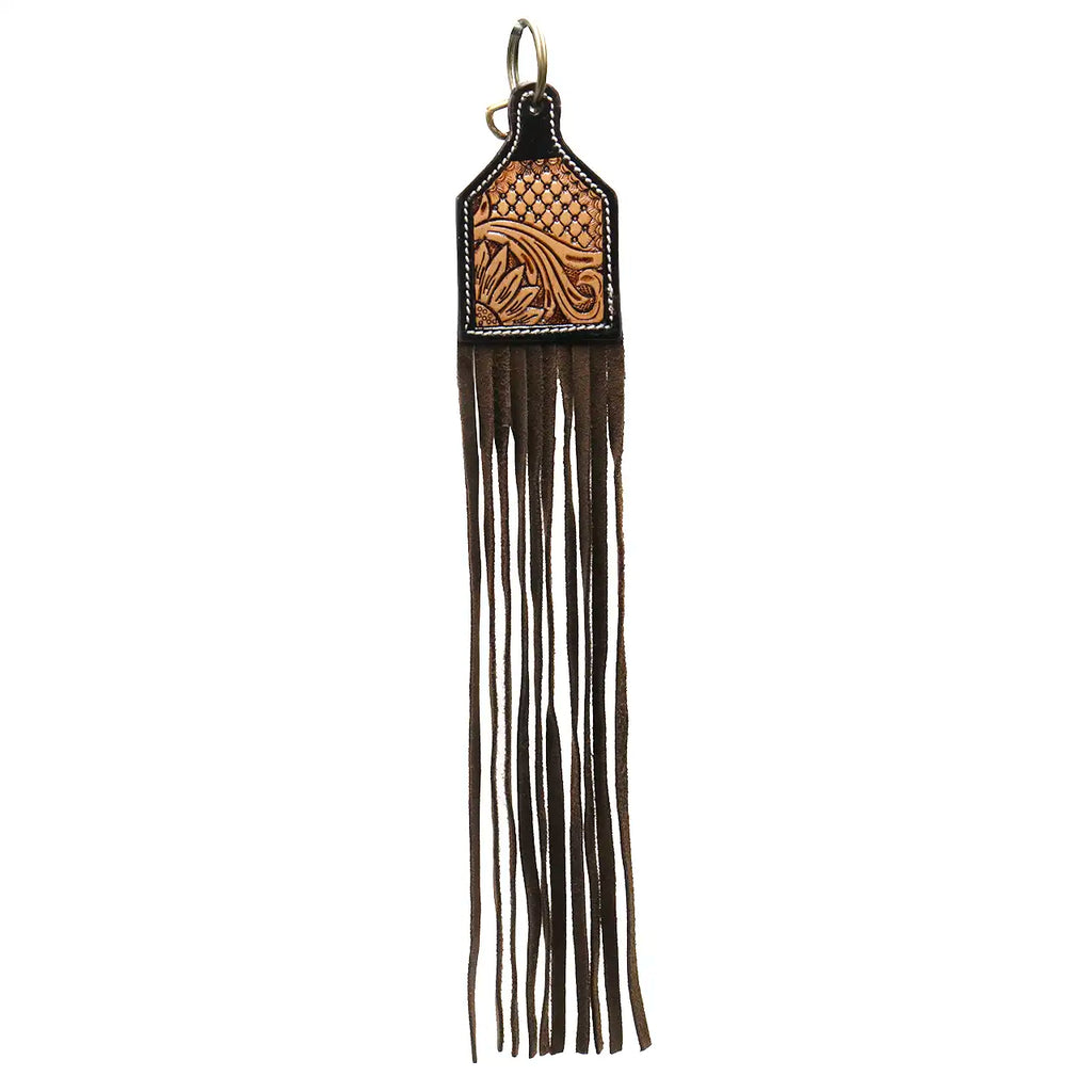 Western Leather Embossed Tasseled Key Chain