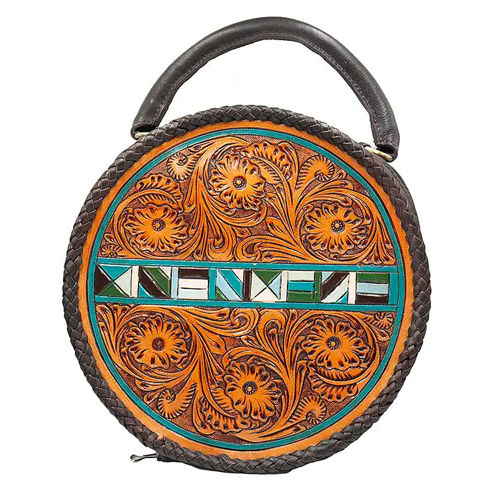 Floral Round Genuine Leather Handbag
